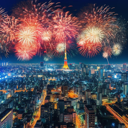 fireworks in the cityの素材