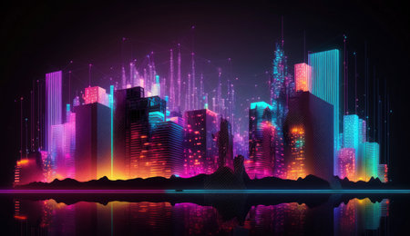 city skyline at nightの素材