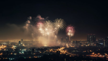 fireworks over the cityの素材