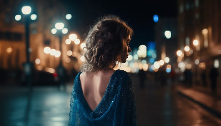 woman walking in the night cityの素材