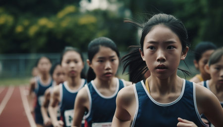 group of people running in parkの素材