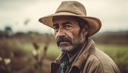 portrait of a cowboy in a fieldの素材