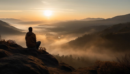 silhouette of a person in the mountainsの素材