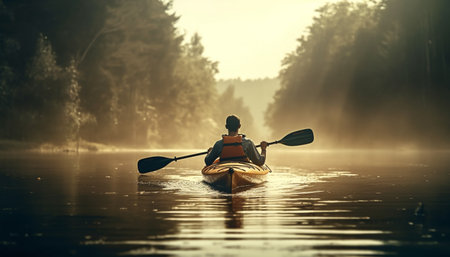 kayaking in the riverの素材