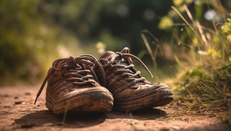hiking boots in the woodsの素材