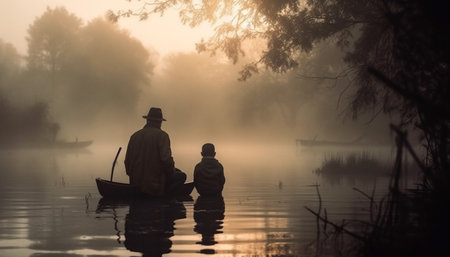 fishing at sunsetの素材