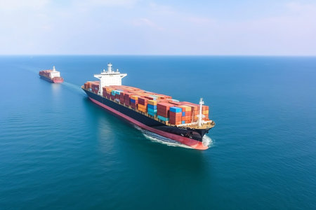cargo ship in the portの素材