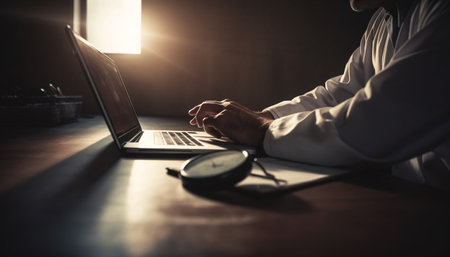 person working on laptop in the officeの素材