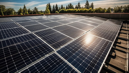 solar panels on a roofの素材