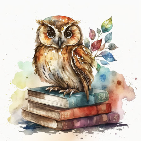 owl with booksの素材