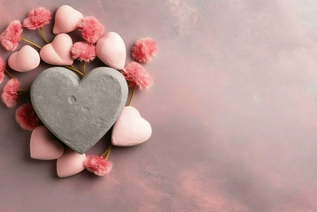 pink hearts on wooden backgroundの素材