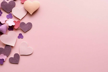 pink hearts on wooden backgroundの素材