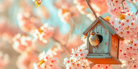 bird house on a branchの素材