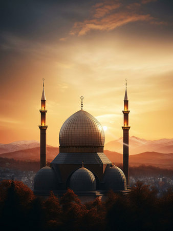 mosque at sunsetの素材