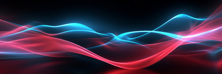 An abstract image of flowing red and blue waves, creating a dynamic and energetic visual experience.