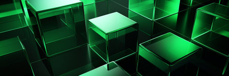 Abstract image of green glass cubes. Shiny and reflective, creating a modern and elegant background.