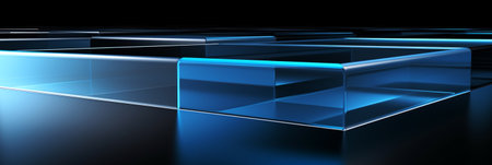 Abstract image of blue glass cubes with reflections. Futuristic digital design concept.