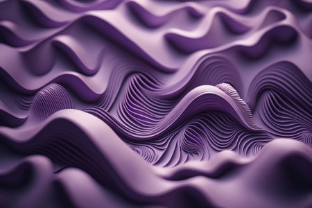 3D rendered abstract image featuring flowing purple waves. Serene and elegant design.