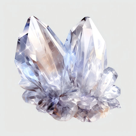 Close-up view of a mesmerizing crystal cluster, showing its intricate facets and brilliant sparkle.の写真素材