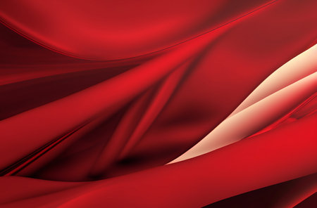 Abstract red silk texture with curving lines creating a smooth wallpaper design.の写真素材