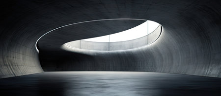 A captivating image showing an abstract architectural design, characterized by smooth concrete...