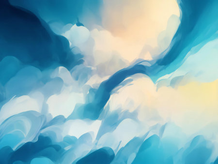 A digital painting of abstract blue and white swirls. Serene and peaceful.の写真素材