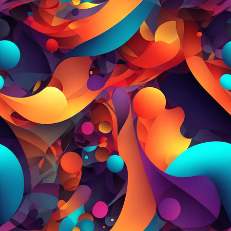 A vibrant digital artwork featuring swirling, colorful abstract shapes. Bold and dynamic, it's perfect for backgrounds.の写真素材