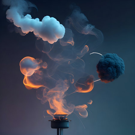 An abstract artwork showcasing a blend of smoke, fire, and clouds creating an ethereal and captivating visual spectacle.の写真素材