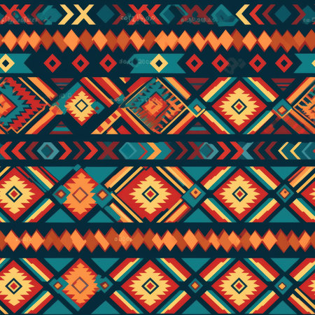A captivating seamless pattern showcasing vibrant geometric designs inspired by Native American...
