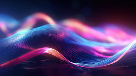 Neon-lit abstract waves, vibrant and dynamic. Glowing colors flow in a mesmerizing digital artwork.
