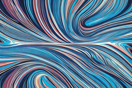 Abstract artwork featuring swirling lines in shades of blue and peach. Visually dynamic and...