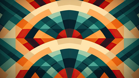 Vibrant abstract geometric artwork featuring teal, orange, and beige shapes in a kaleidoscopic design.の写真素材