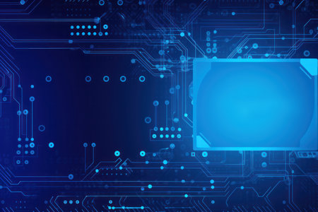 A vibrant blue abstract background image showing a futuristic circuit board design. Perfect for...