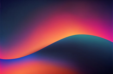 A vibrant abstract image depicting a sunset landscape with smooth curves and a gradient of colors.