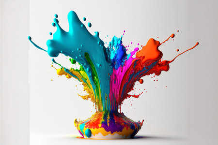An image of a vibrant rainbow paint explosion, showcasing dynamic splashes and a rich spectrum of...