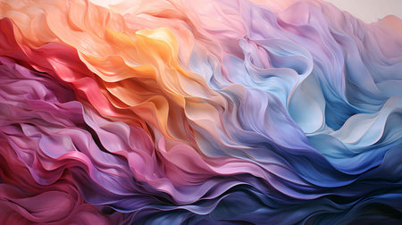 Abstract image of swirling colorful fabric, displaying a vibrant gradient and smooth texture.