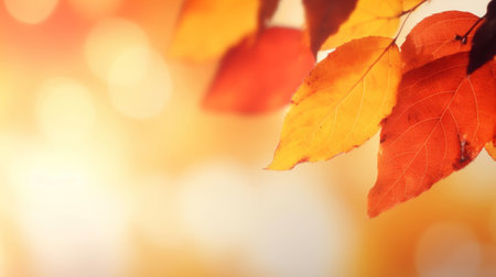 Close-up of vibrant autumn leaves, showing the beauty of fall colors. The image features rich reds...