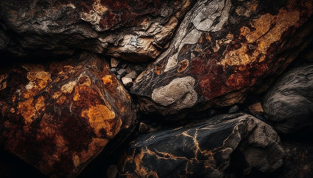 Close-up view of intricately rock formations, showing various colors and textures. A study in earth's natural artistry.の写真素材