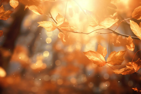 Stunning autumn leaves bathed in sunlight. Peaceful and serene autumnal scene.の写真素材