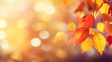 Golden autumn leaves bathed in sunlight, showing the beauty of nature's seasonal transformation....
