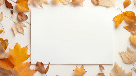 Blank white paper surrounded by autumn leaves. Perfect for seasonal designs.