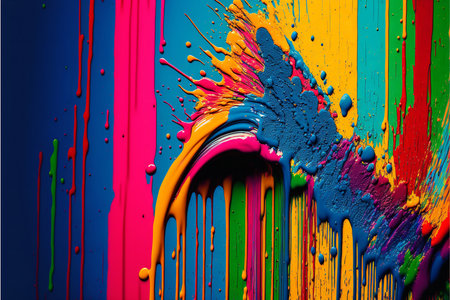 A vibrant abstract image featuring a colorful paint explosion and drips. The dynamic composition...
