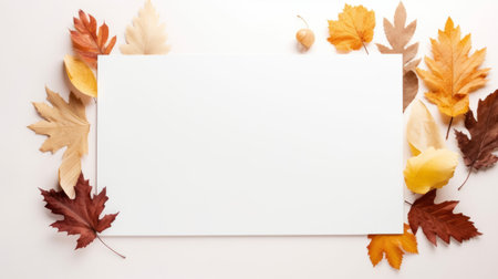 Blank white paper surrounded by autumn leaves. Perfect for fall designs