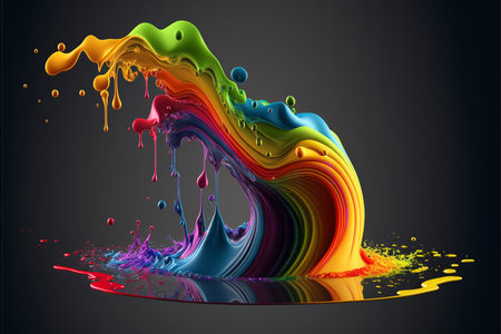 A colorful and dynamic image of a rainbow liquid splash, showcasing vibrant hues and textures.