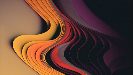 Dynamic digital artwork showcasing flowing layers in warm hues. Abstract and artistic.