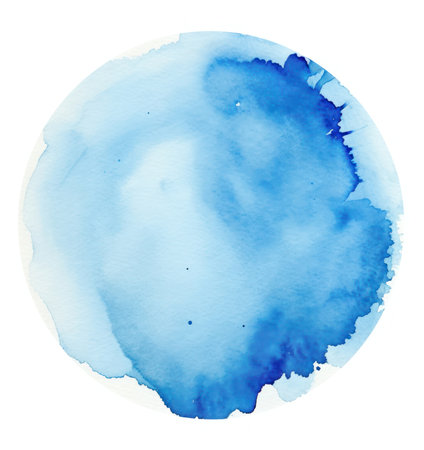 A beautiful circular watercolor painting, showcasing shades of blue. Perfect for backgrounds or artistic projects.の写真素材