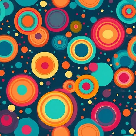 A captivating abstract artwork featuring vibrant, concentric circles in a retro style. Perfect for backgrounds, prints, or design projects.の写真素材