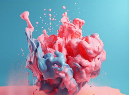Pink and blue paint collide in a vibrant abstract explosion. A captivating image of flowing colors...