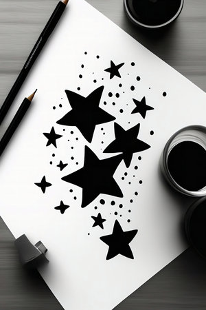 A stylish black star design drawn on white paper. The image is minimalist and elegant.