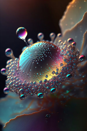 A mesmerizing macro shot of iridescent spheres, showing vibrant colors and intricate details....